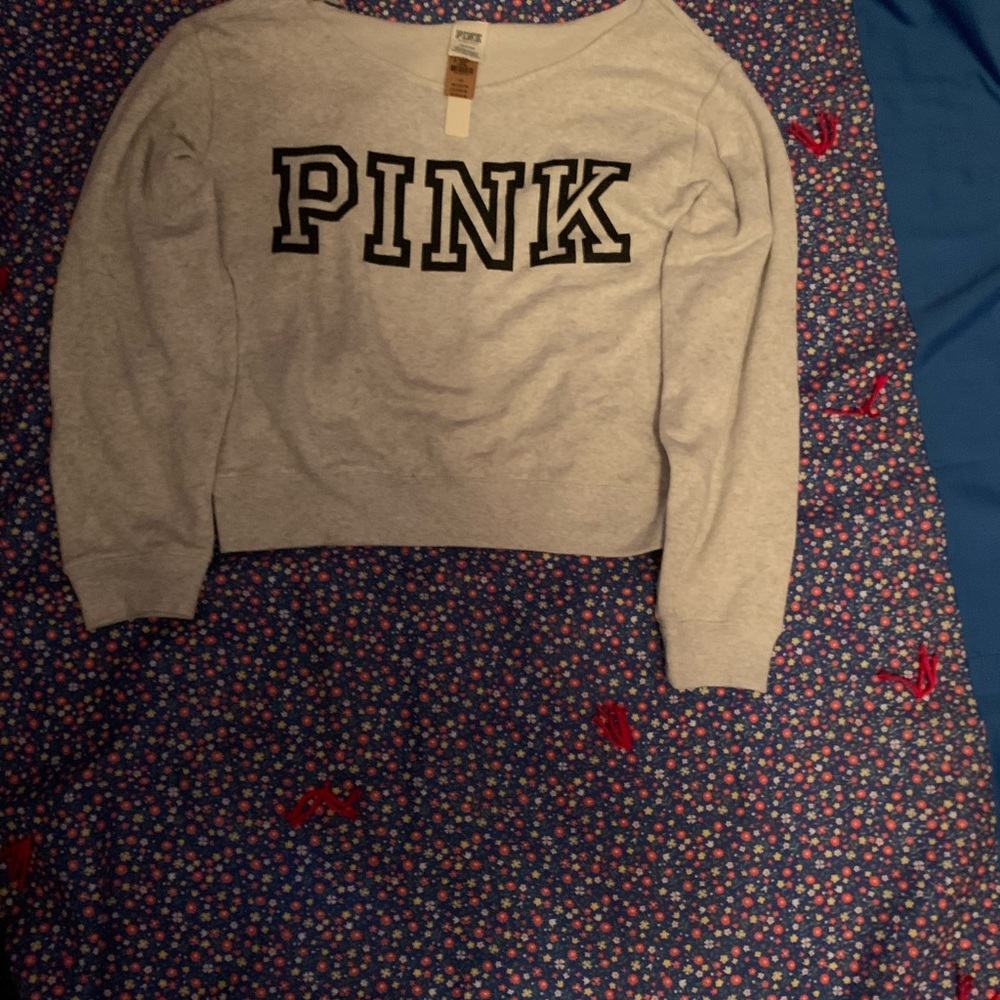 PINK Victoria's Secret Light Gray Crew Neck Sweater